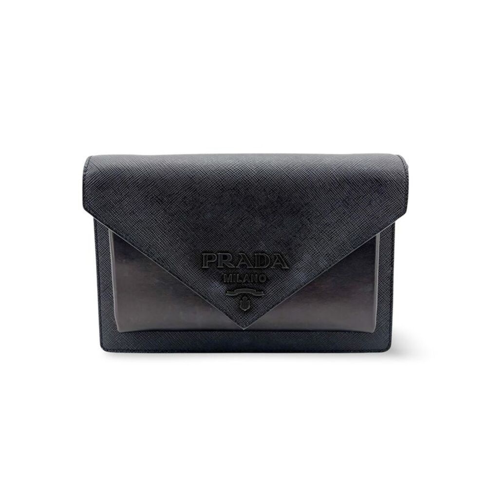 Prada Saffiano Soft Calf Envelope Clutch Black